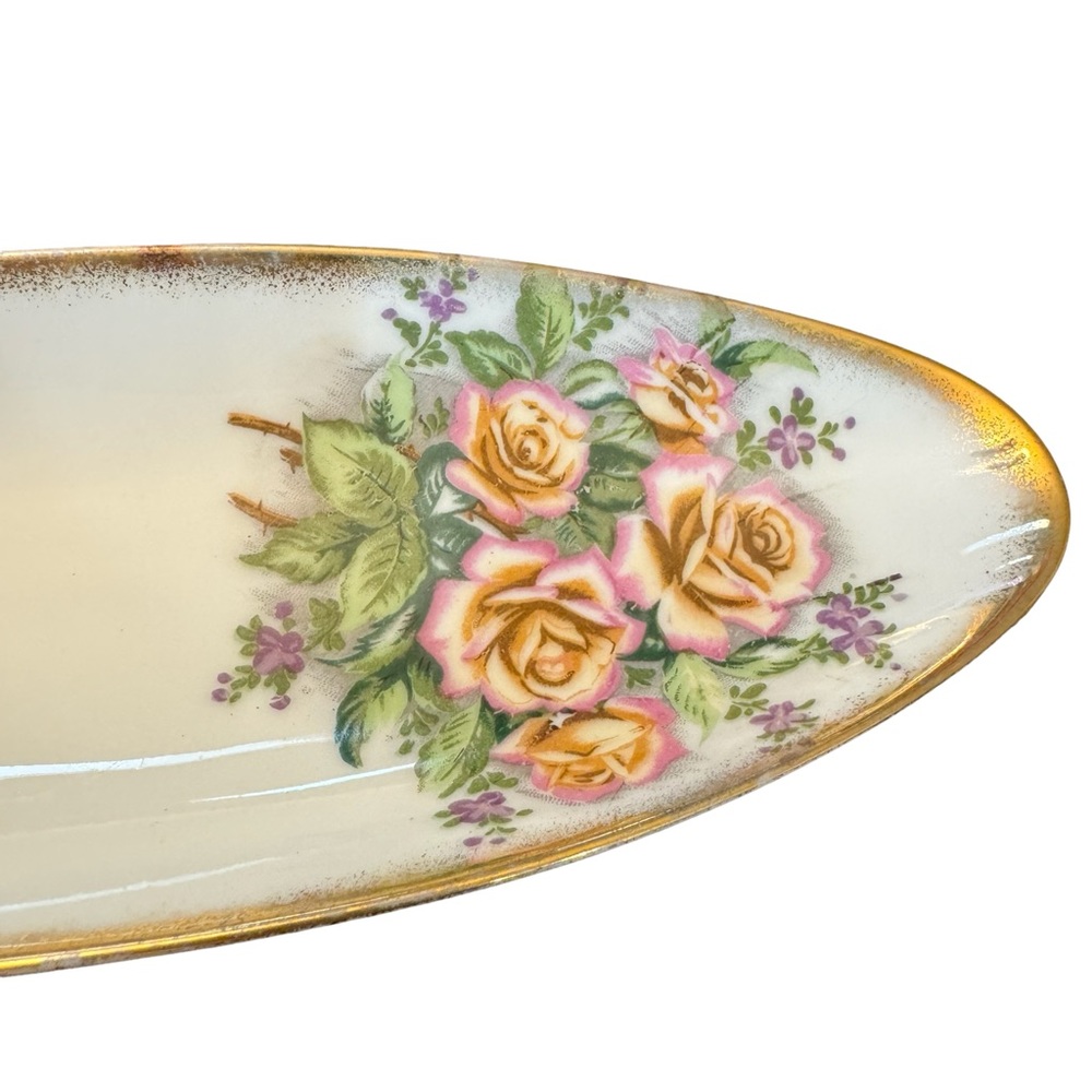 Vintage Tilso Oval Shaped Rose Patterned Ceramic Dish Japan Hand Painted - Picture 6 of 14